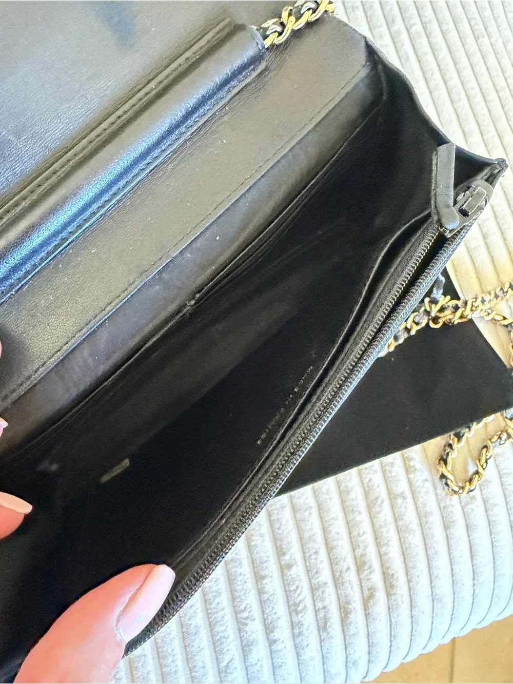 Vintage CHANEL caviar leather bag, suede dust bag, box and authenticity card 8x5